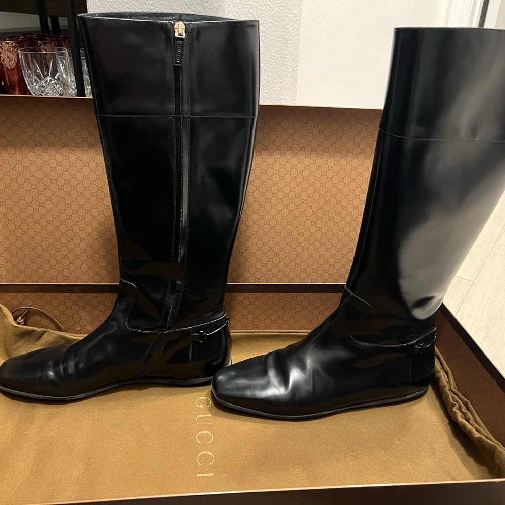Gucci Black Leather Knee-High Boots
